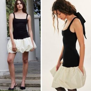 NWT Delfi Collective Luna Mini Dress in Black/ Cream Tafetta  Size L